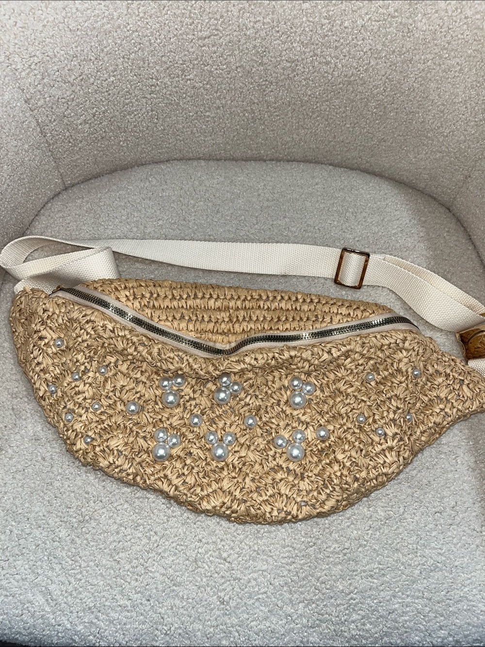 Disney Subtle Mickey Pearl Woven Jumbo Fanny Pack Gold Hardware